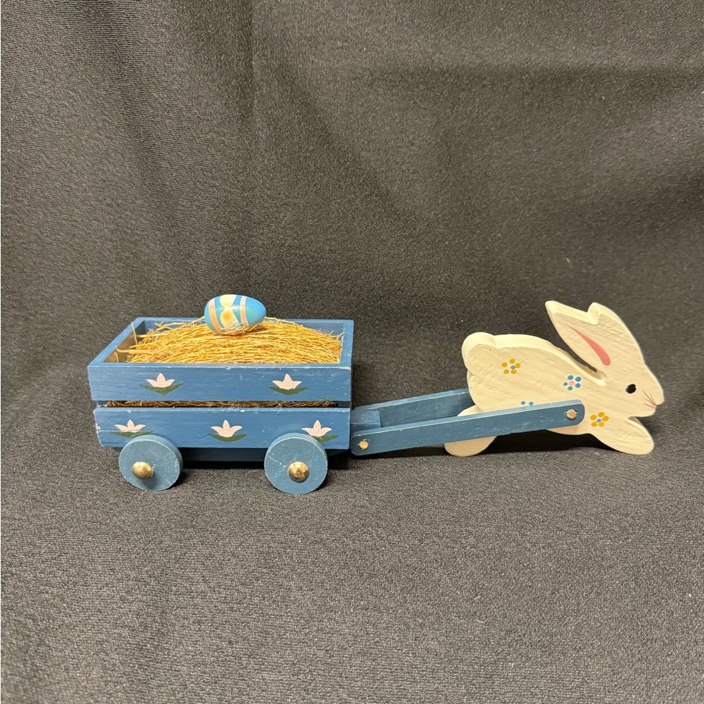 Easter bunny with cart vintage wooden hand painted - Picture 2 of 4